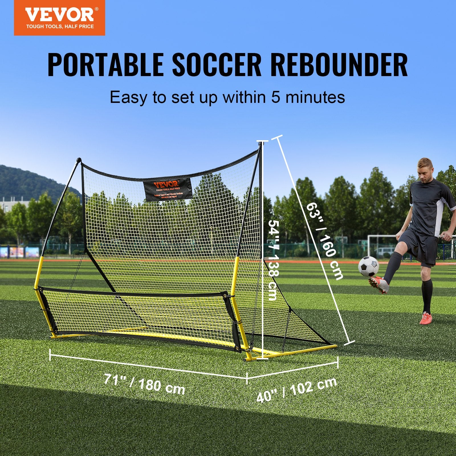 Soccer Trainer 2-in-1 Portable Rebounder Net Iron Wall Bag Practice Training
