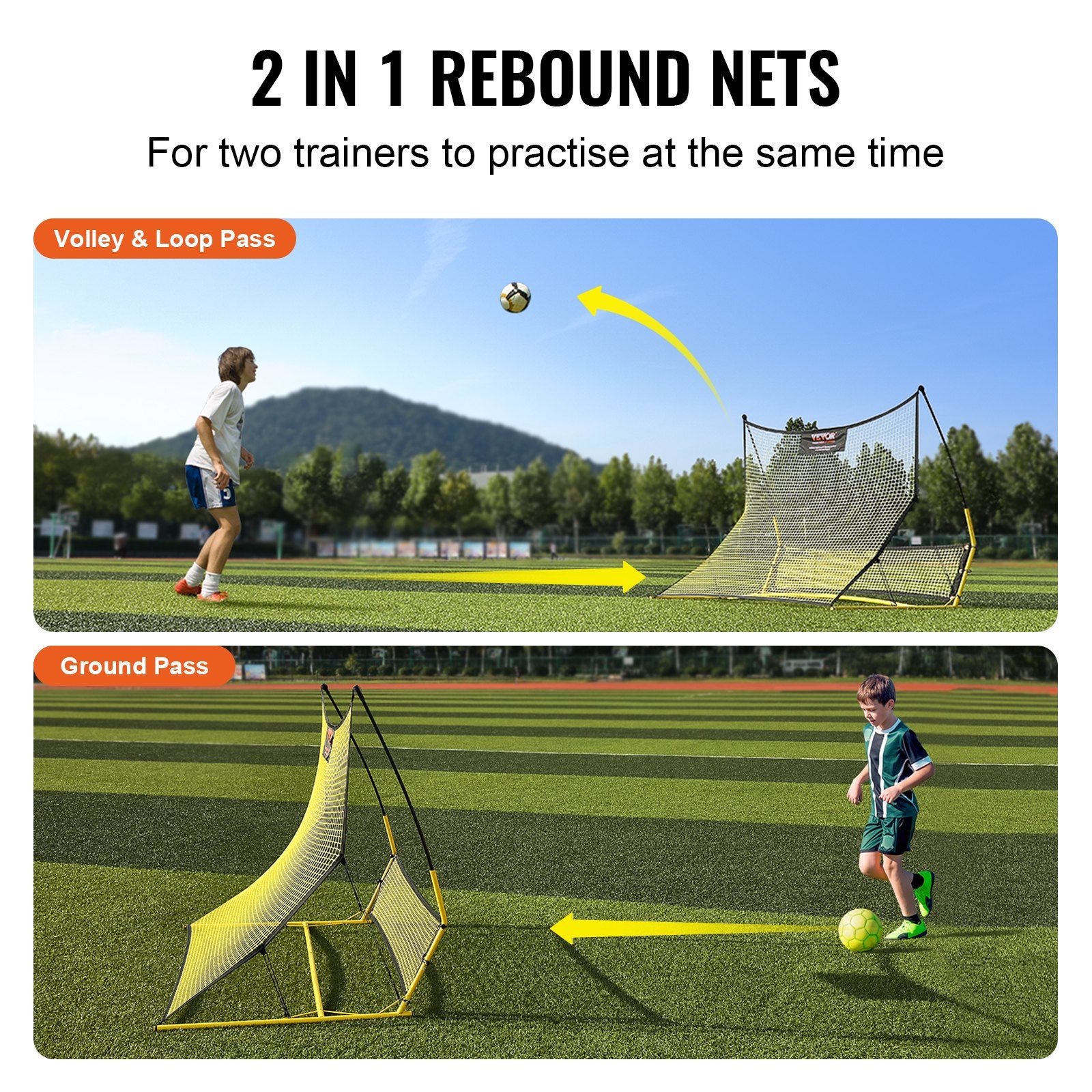 Soccer Trainer 2-in-1 Portable Rebounder Net Iron Wall Bag Practice Training