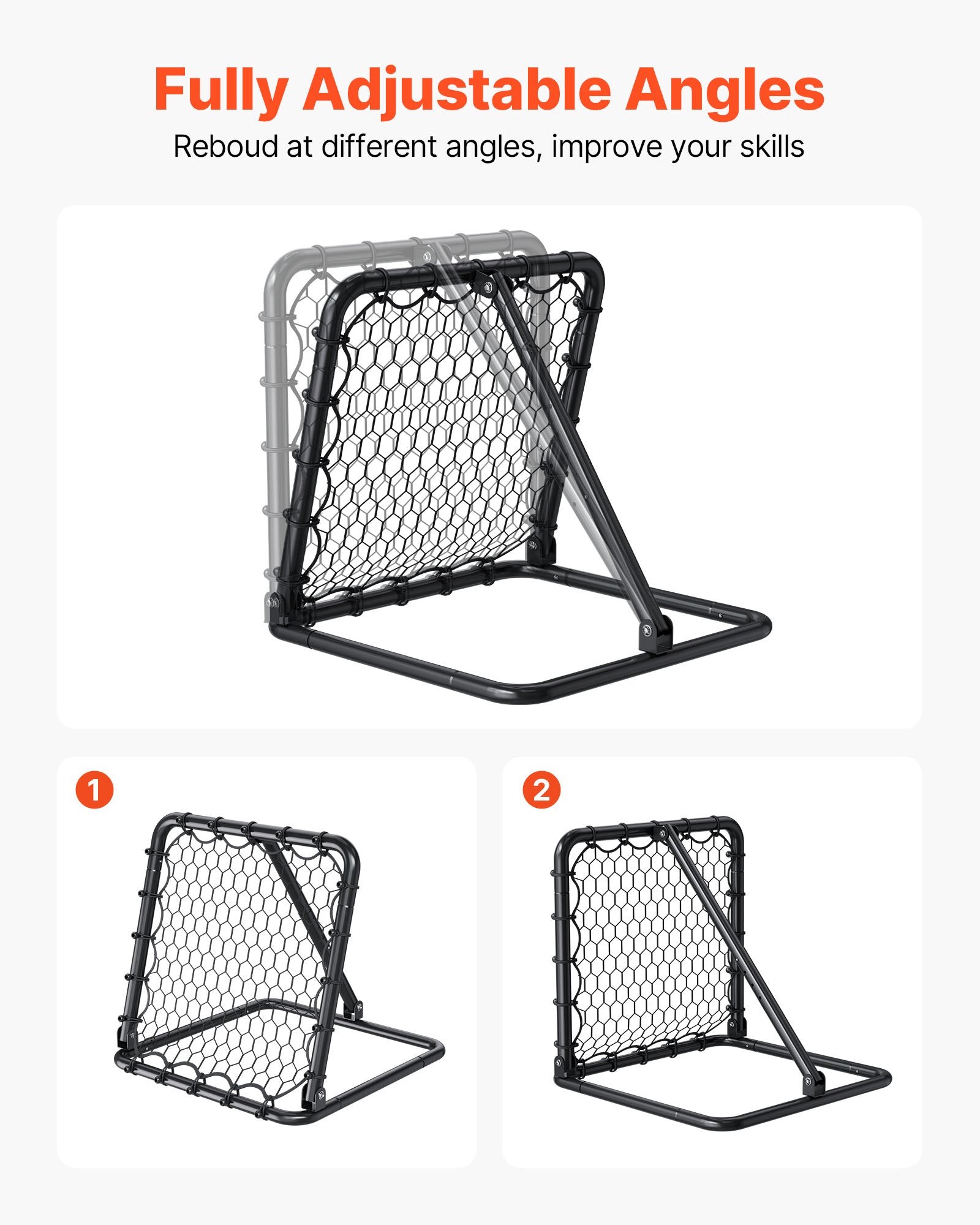 Soccer Rebounder Net 34x34in Portable Football Training Adjustable Angles