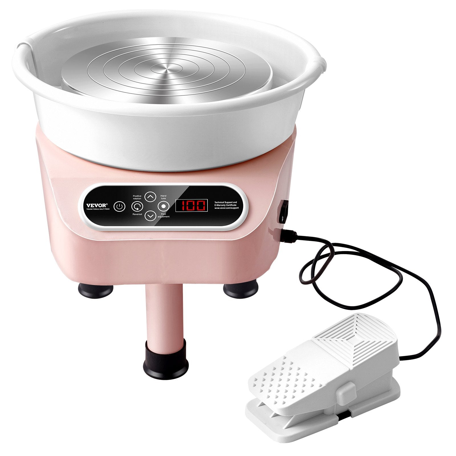 Pottery Wheel 10 Inch 350W Electric, Direct Drive with Foot Pedal, 3 Legs, Pink