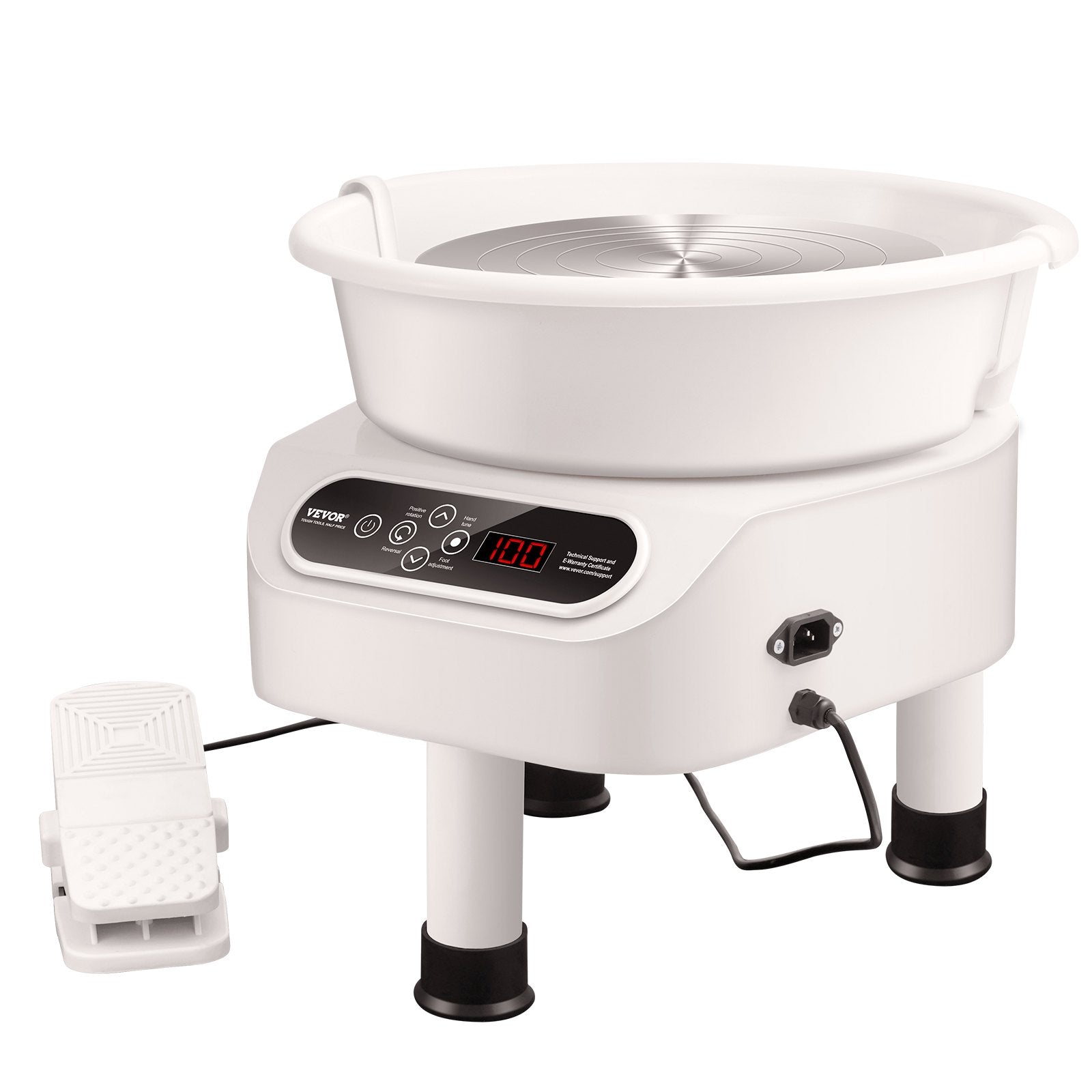 Pottery Wheel 10 Inch 350W Electric, Direct Drive with Foot Pedal, 3 Legs, White