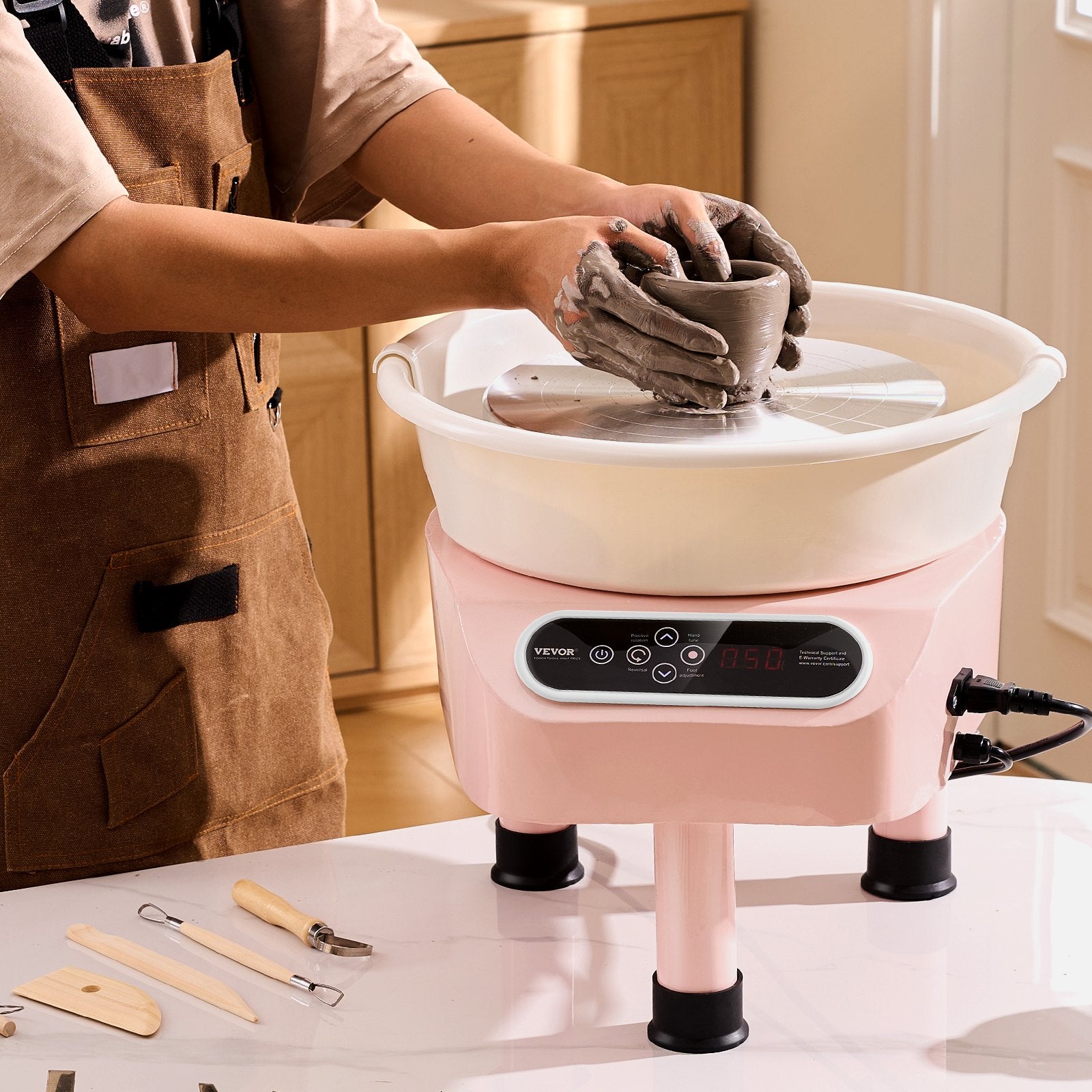 Pottery Wheel 11 Inch 450W Electric, Direct Drive with Foot Pedal, 3 Legs, Pink