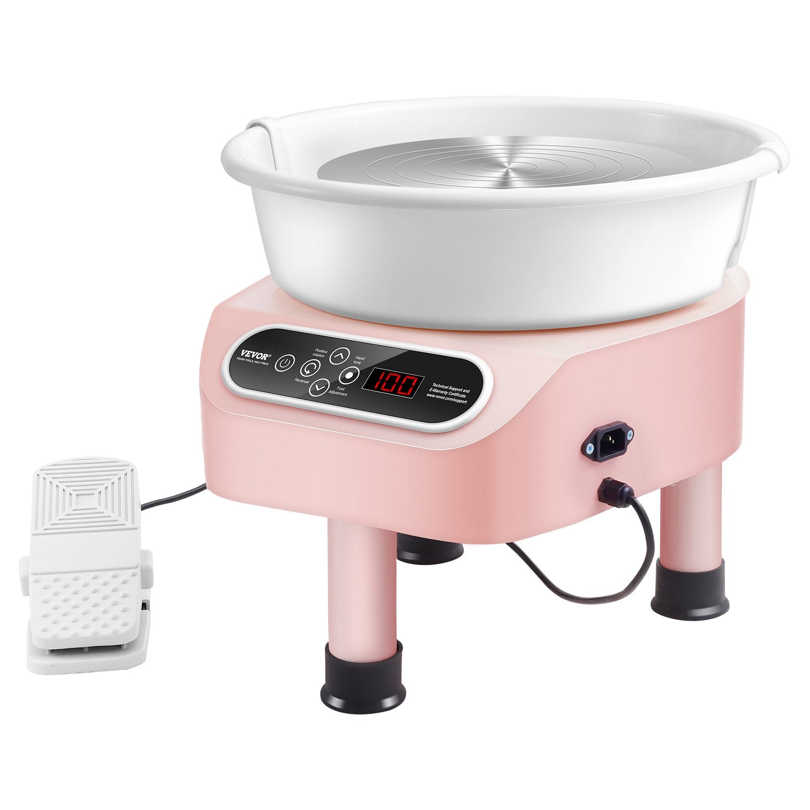 Pottery Wheel 11 Inch 450W Electric, Direct Drive with Foot Pedal, 3 Legs, Pink