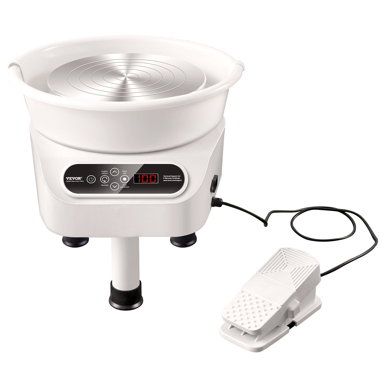 Pottery Wheel 11in 450W Electric Direct Drive Foot Pedal LCD 3 Legs White