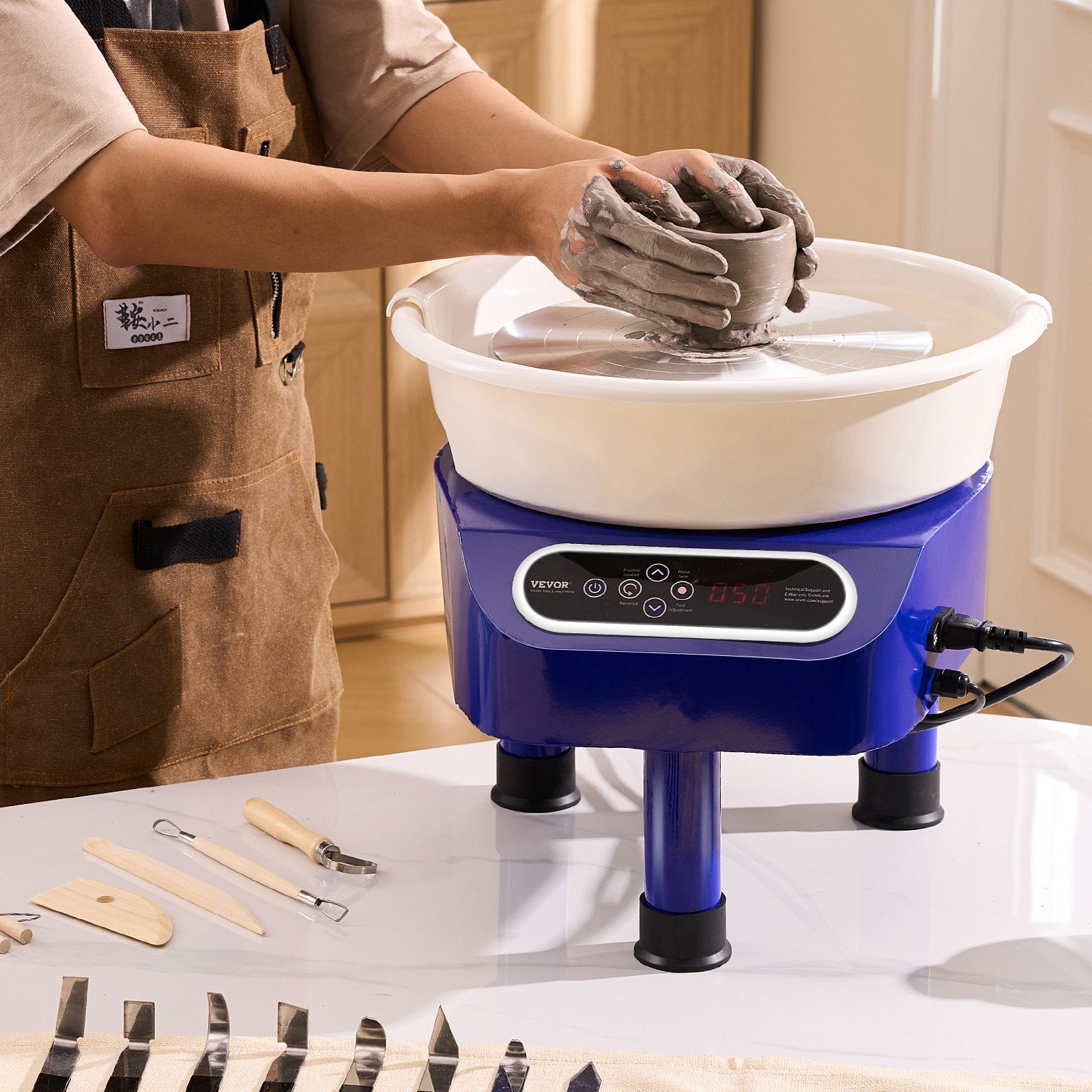 Pottery Wheel 11 Inch 450W Electric, Direct Drive with Foot Pedal, 3 Legs, Blue