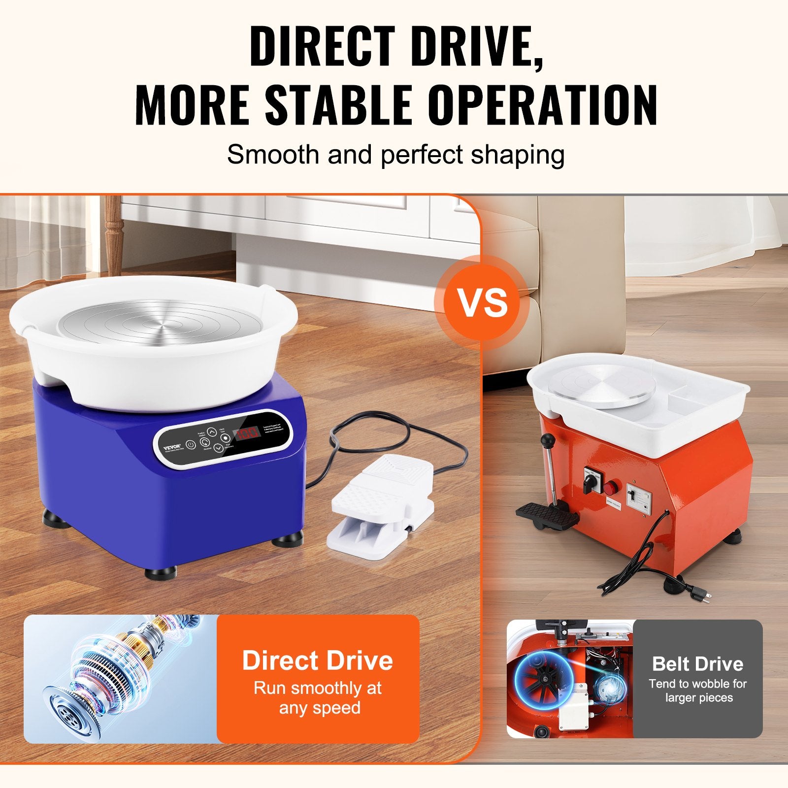 Pottery Wheel 10 Inch 350W Electric, Direct Drive with Foot Pedal LCD, Blue