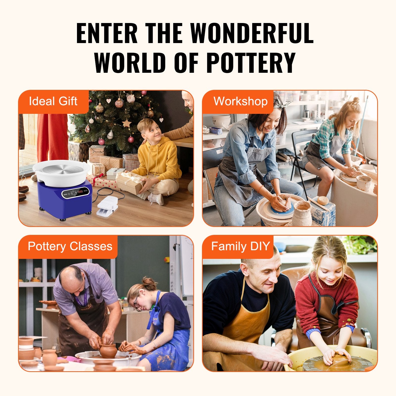 Pottery Wheel 10 Inch 350W Electric, Direct Drive with Foot Pedal LCD, Blue