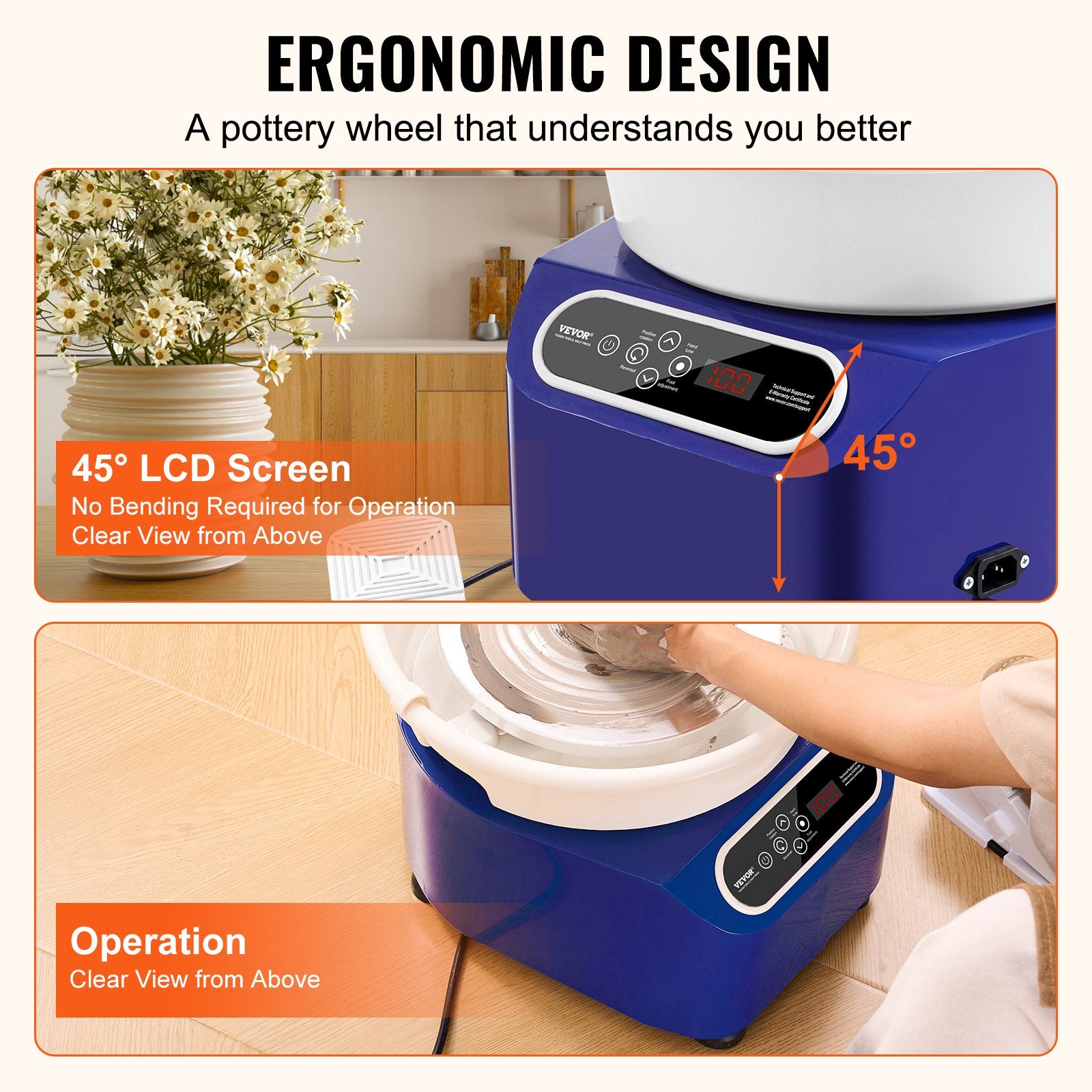Pottery Wheel 10 Inch 350W Electric, Direct Drive with Foot Pedal LCD, Blue