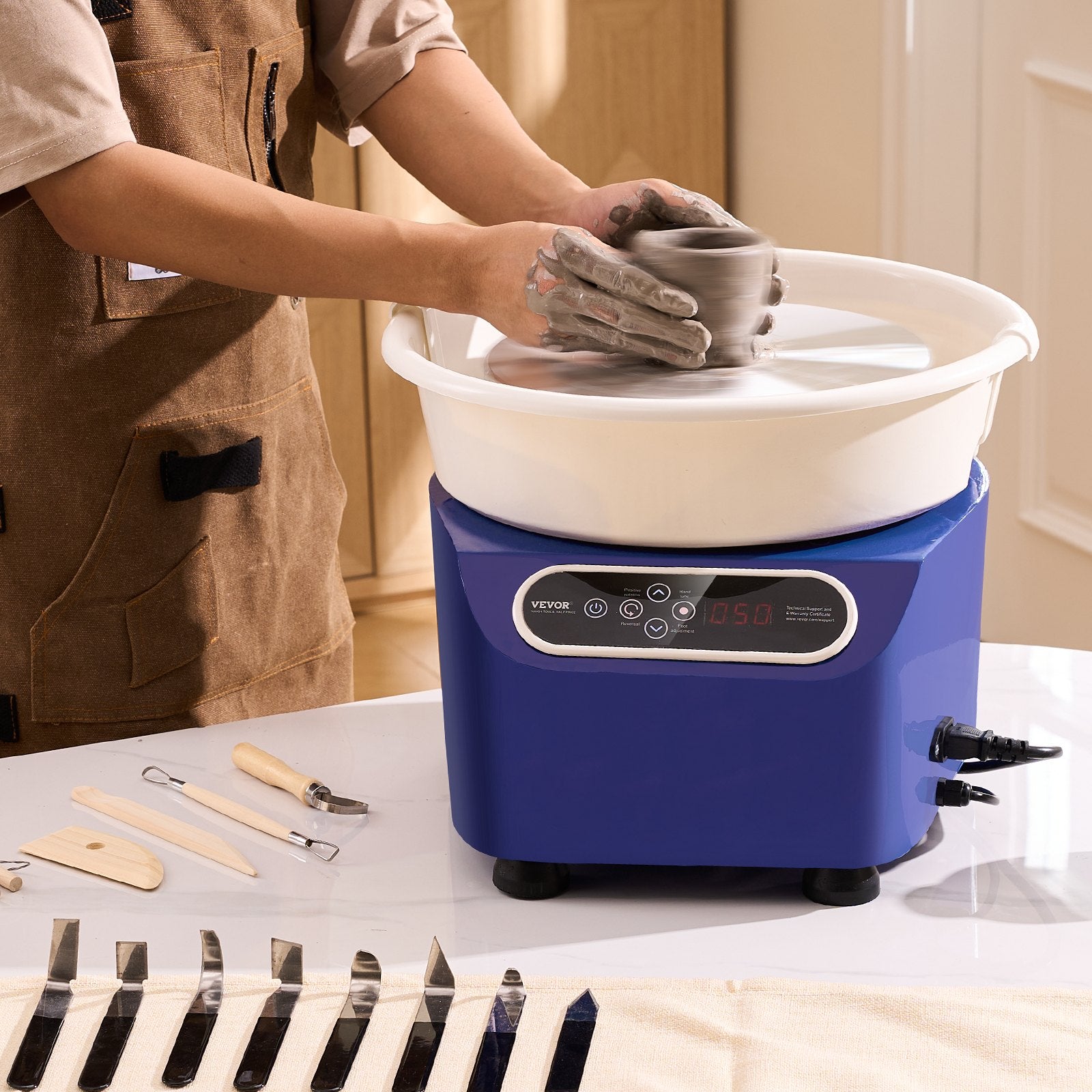 Pottery Wheel 10 Inch 350W Electric, Direct Drive with Foot Pedal LCD, Blue