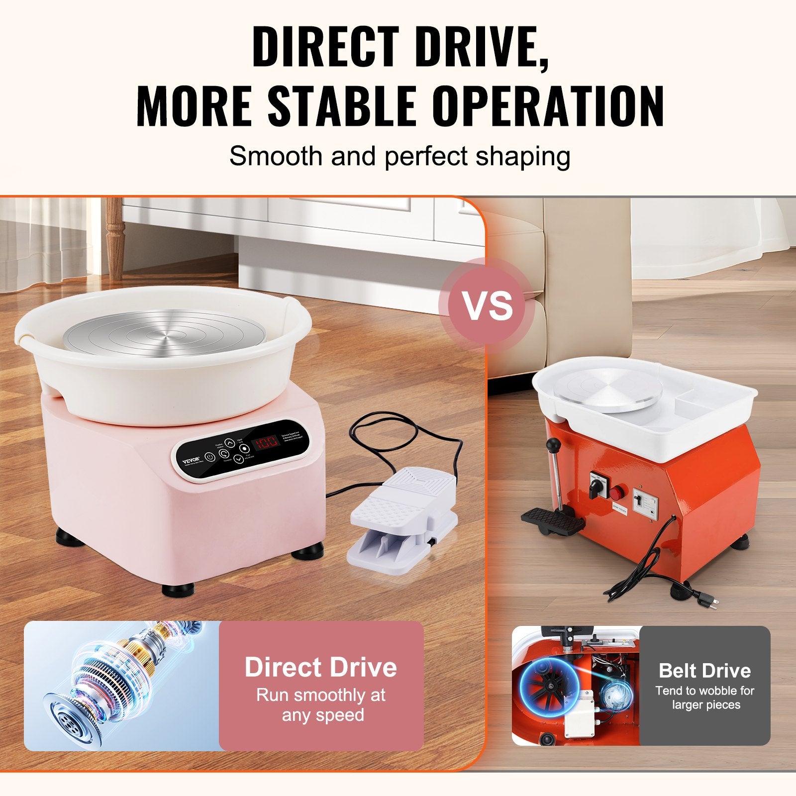 Pottery Wheel 10 Inch 350W Electric, Direct Drive with Foot Pedal LCD, Pink