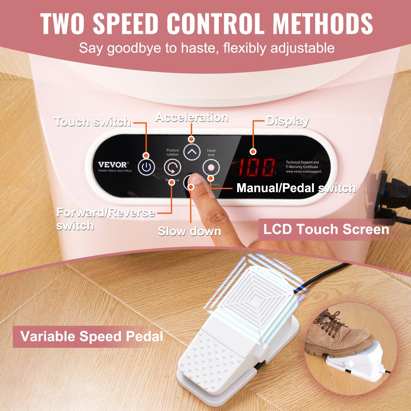 Pottery Wheel 10 Inch 350W Electric, Direct Drive with Foot Pedal LCD, Pink