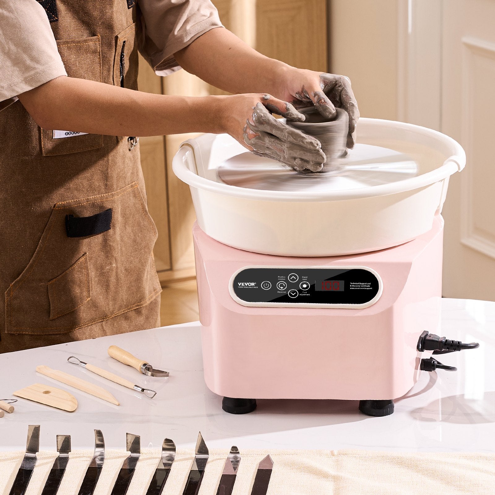 Pottery Wheel 10 Inch 350W Electric, Direct Drive with Foot Pedal LCD, Pink