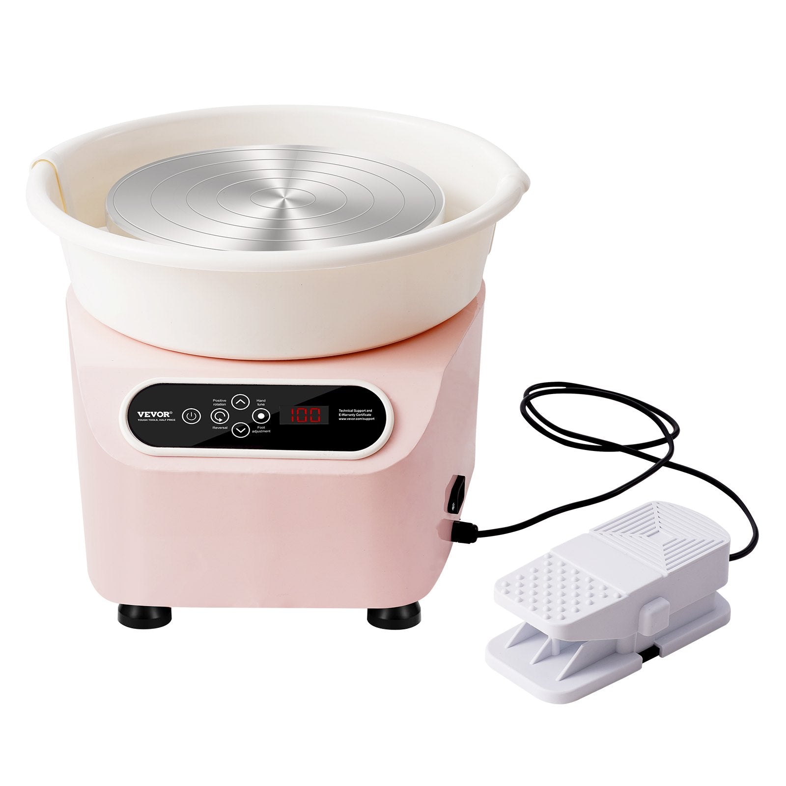 Pottery Wheel 10 Inch 350W Electric, Direct Drive with Foot Pedal LCD, Pink
