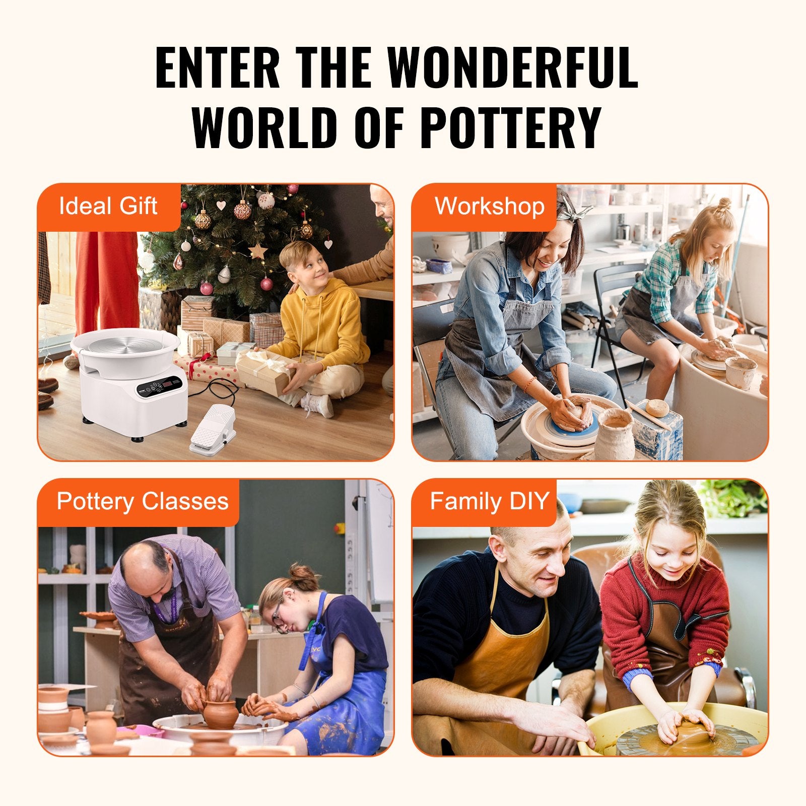 Pottery Wheel 10 Inch 350W Electric, Direct Drive with Foot Pedal LCD, White