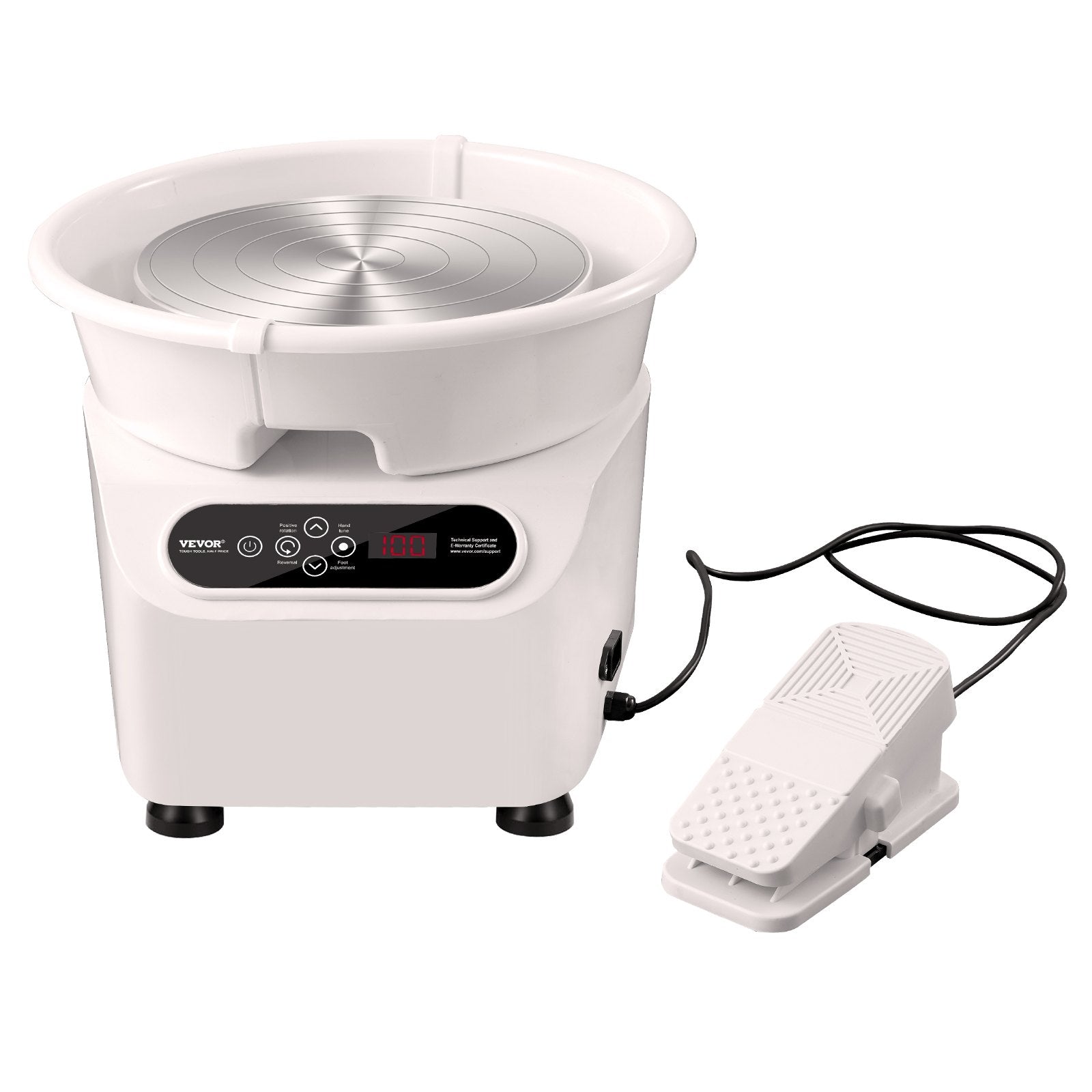 Pottery Wheel 10 Inch 350W Electric, Direct Drive with Foot Pedal LCD, White