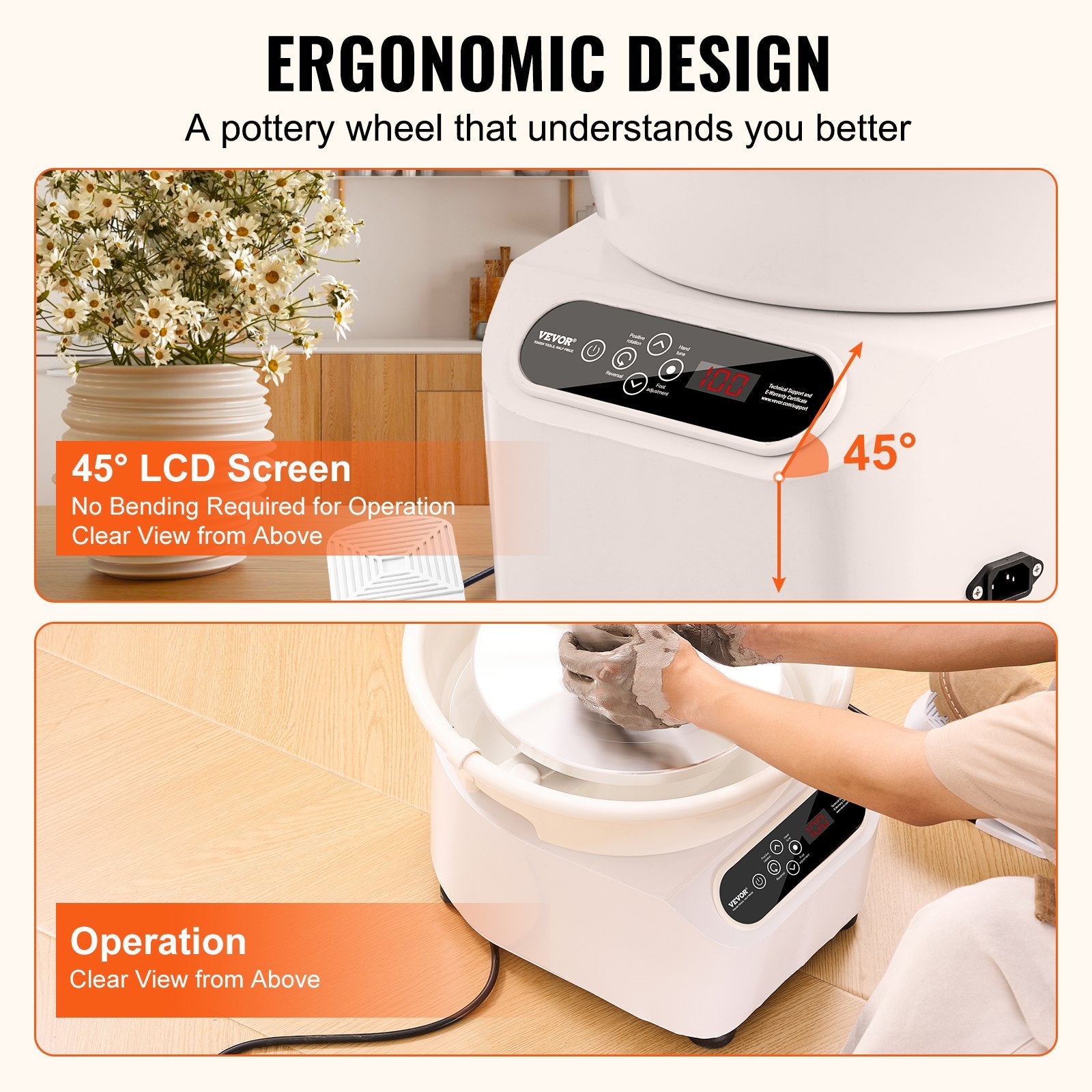 Pottery Wheel 11 Inch 350W Electric, Direct Drive with Foot Pedal LCD, White