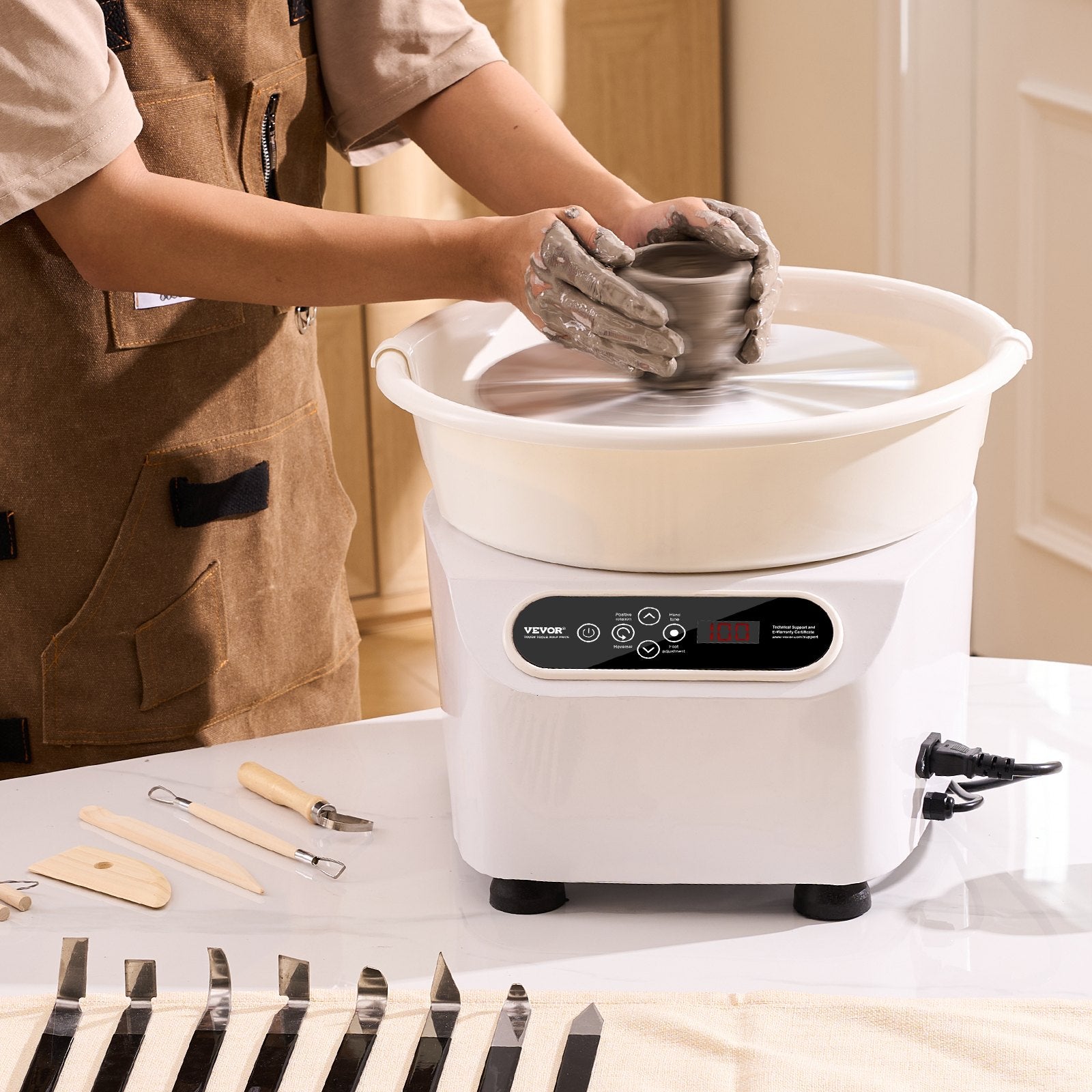 Pottery Wheel 11 Inch 350W Electric, Direct Drive with Foot Pedal LCD, White