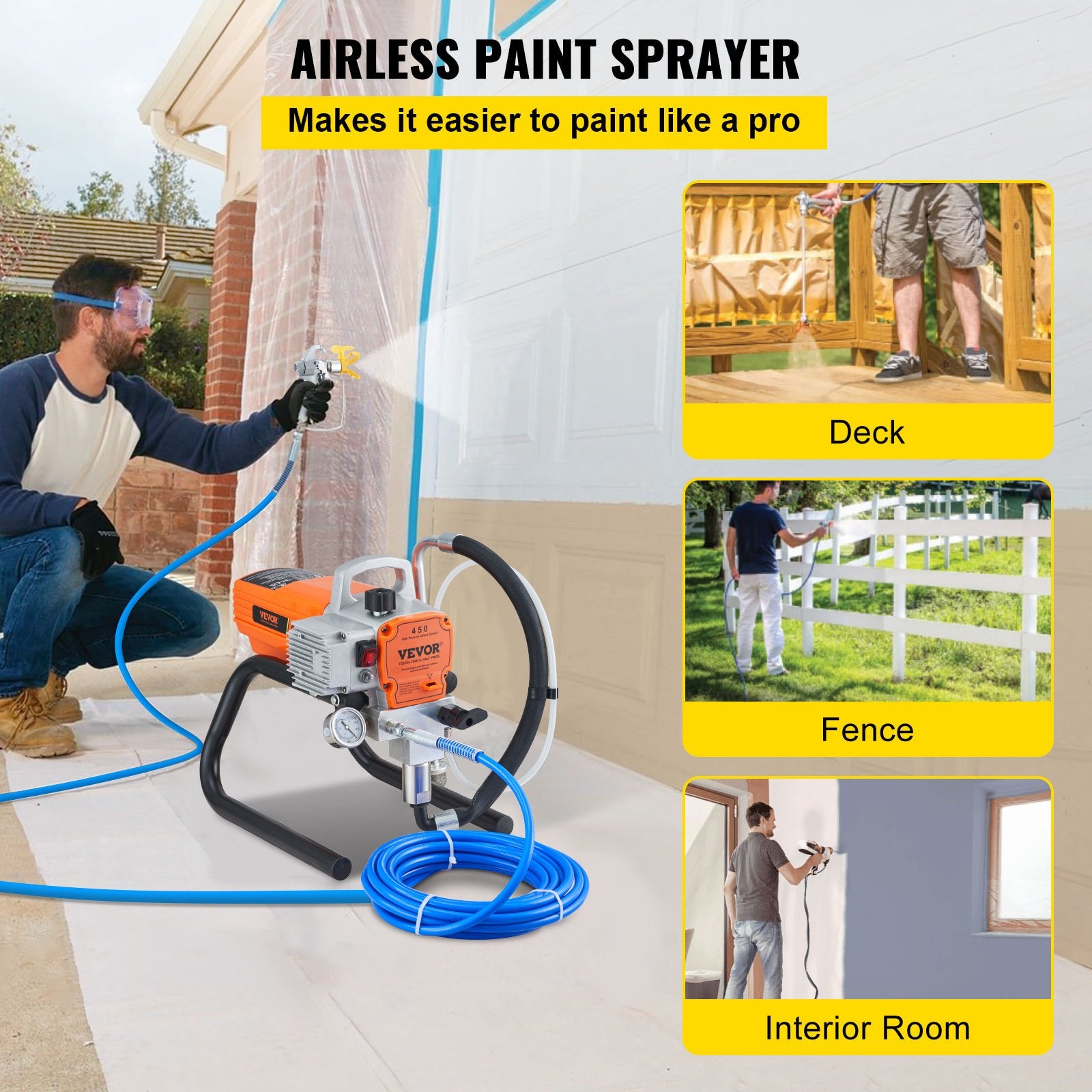 Paint Sprayer 1500W Airless 3000PSI Hose Gun Home Industrial Metal Structures