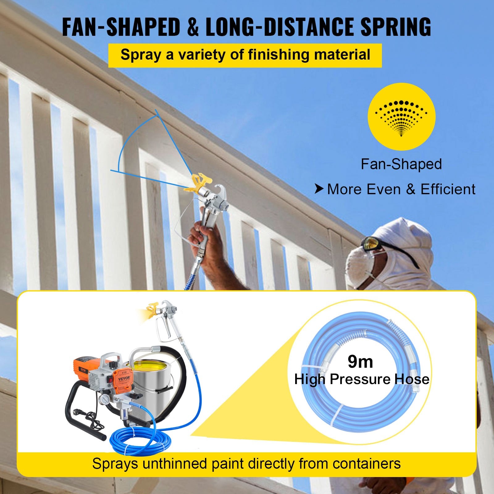 Paint Sprayer 1500W Airless 3000PSI Hose Gun Home Industrial Metal Structures