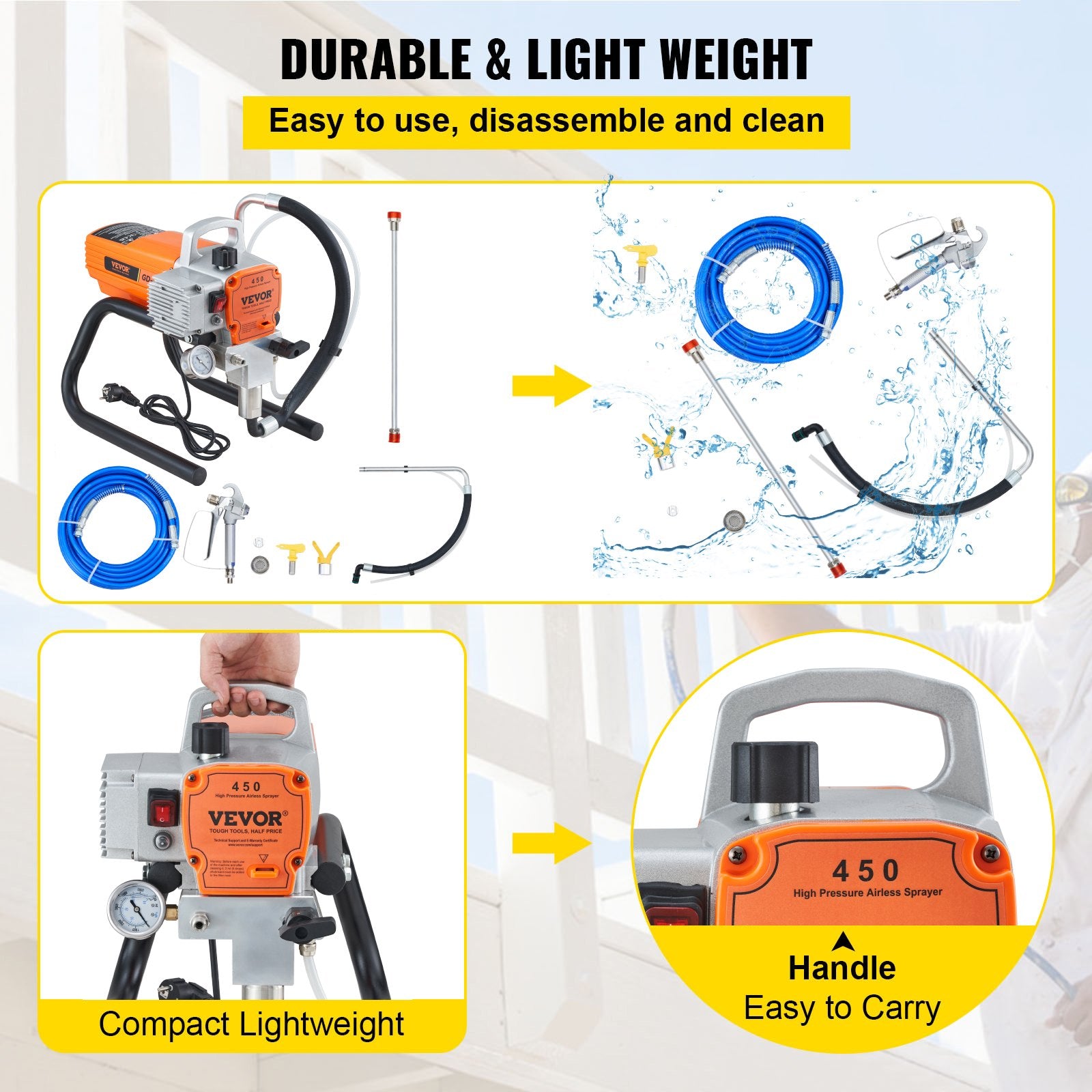 Paint Sprayer 1500W Airless 3000PSI Hose Gun Home Industrial Metal Structures