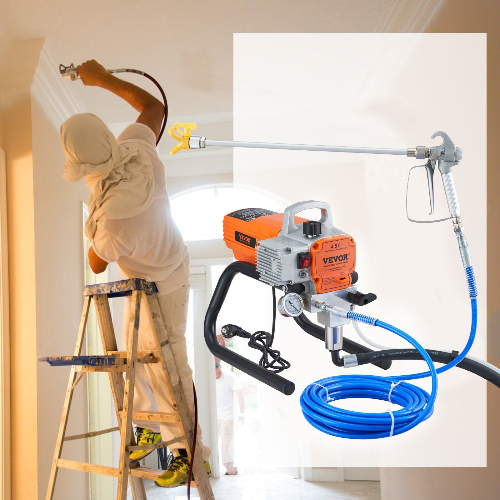 Paint Sprayer 1500W Airless 3000PSI Hose Gun Home Industrial Metal Structures