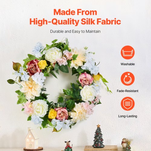 Artificial Peony Hydrangea Wreath 60.96 cm White Pink Yellow for All Seasons