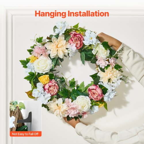 Artificial Peony Hydrangea Wreath 60.96 cm White Pink Yellow for All Seasons