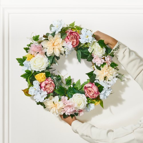 Artificial Peony Hydrangea Wreath 60.96 cm White Pink Yellow for All Seasons