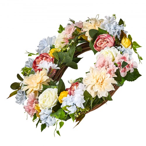 Artificial Peony Hydrangea Wreath 60.96 cm White Pink Yellow for All Seasons