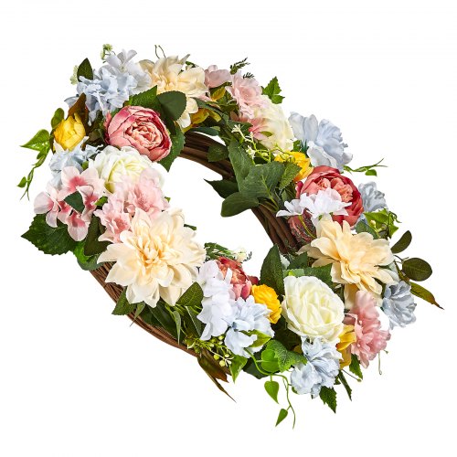 Artificial Peony Hydrangea Wreath 60.96 cm White Pink Yellow for All Seasons