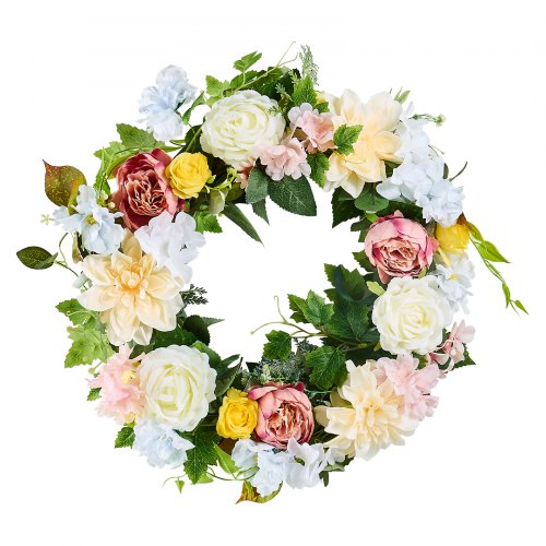 Artificial Peony Hydrangea Wreath 60.96 cm White Pink Yellow for All Seasons