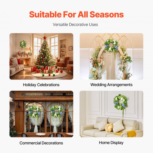 VEVOR 58.42 cm Artificial Wreath Hydrangeas Roses For Indoor and Outdoor