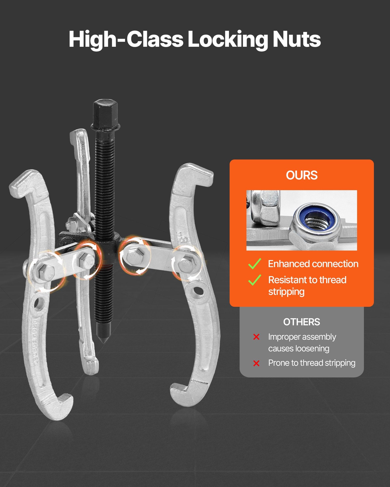 Gear Puller Set 4PCS, 76.2–203.2mm, 2 & 3 Jaw Bearing and Pulley Removal Tool