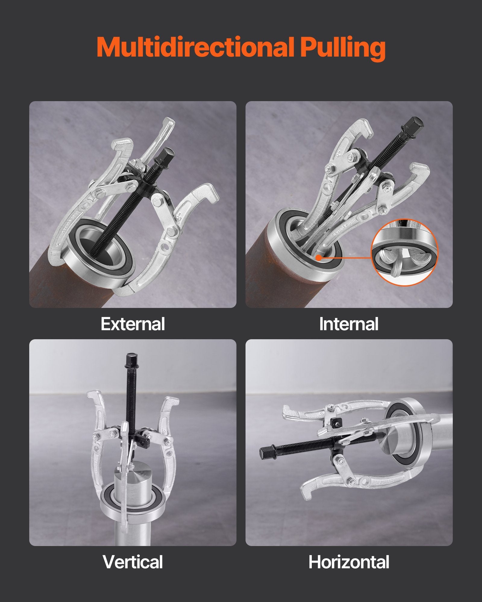 Gear Puller Set 4PCS, 76.2–203.2mm, 2 & 3 Jaw Bearing and Pulley Removal Tool