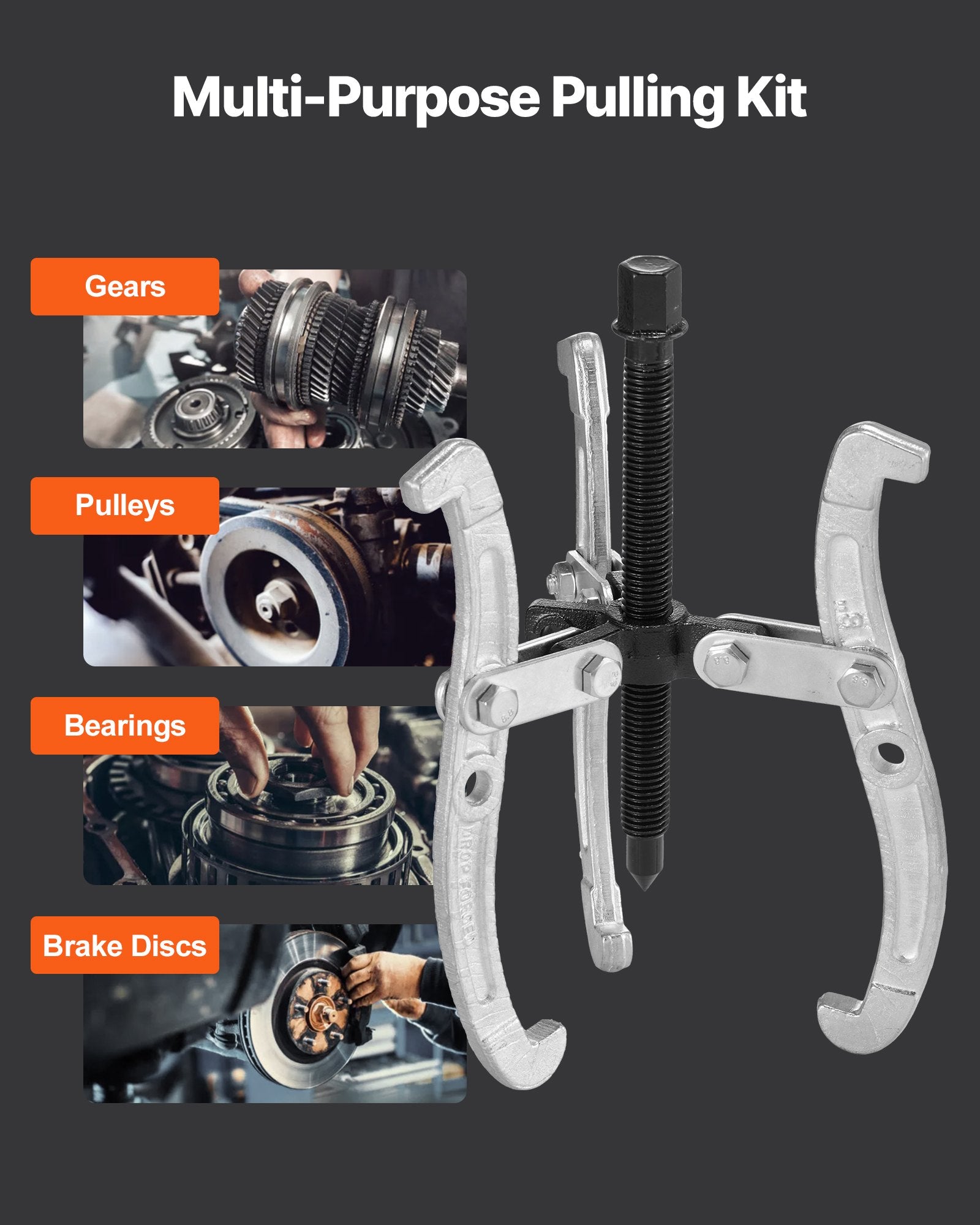 Gear Puller Set 4PCS, 76.2–203.2mm, 2 & 3 Jaw Bearing and Pulley Removal Tool