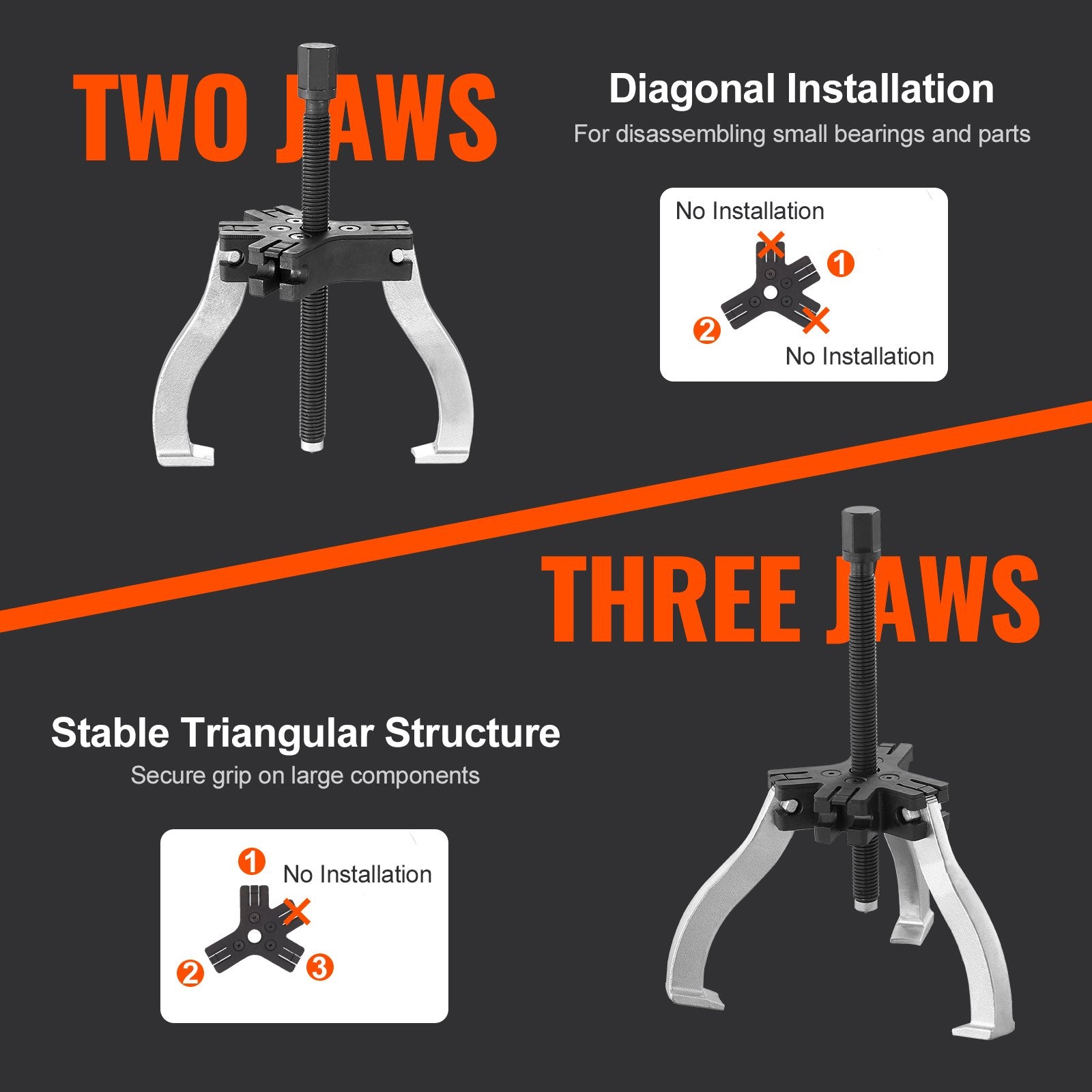 Gear Puller Set 2-Piece 3 and 7 Inch 3-Jaw Reversible Bearings Flywheels