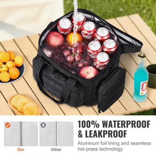 VEVOR 20L Insulated Cooler Bag Lunch Box with Molle Design Multi-Pocket - Black