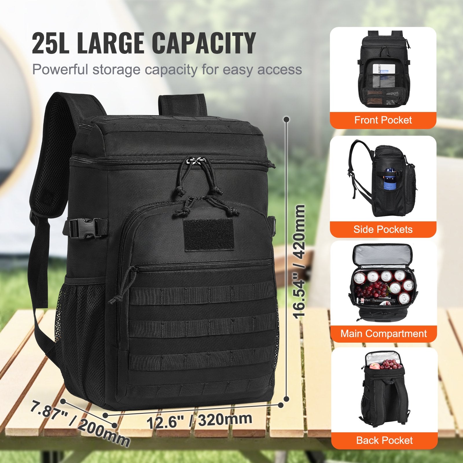 Cooler Bag, 25L Insulated Lunch Bag with Molle Design and Multi-Pocket