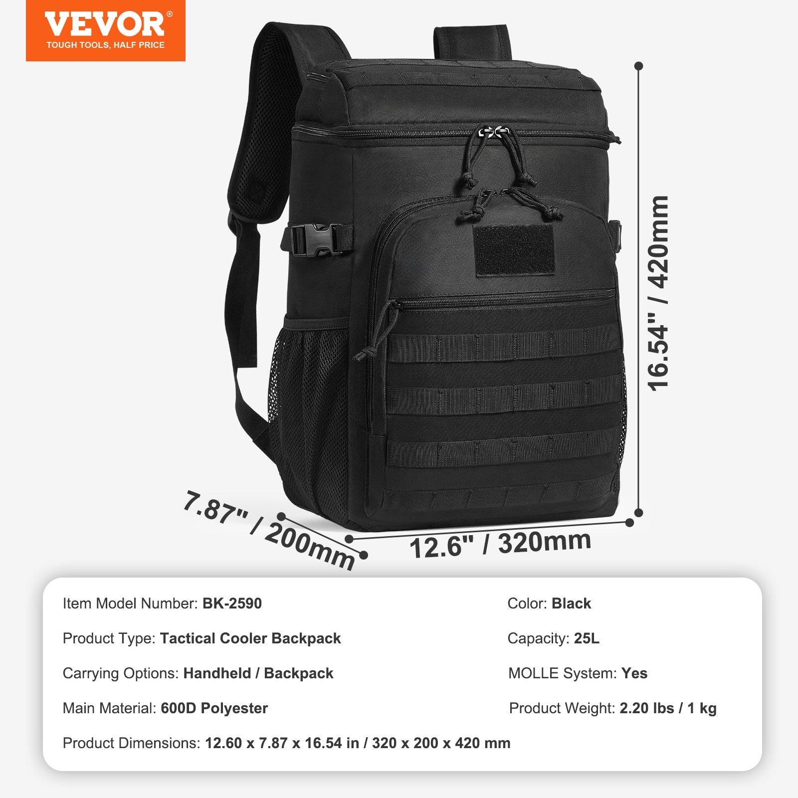 Cooler Bag, 25L Insulated Lunch Bag with Molle Design and Multi-Pocket