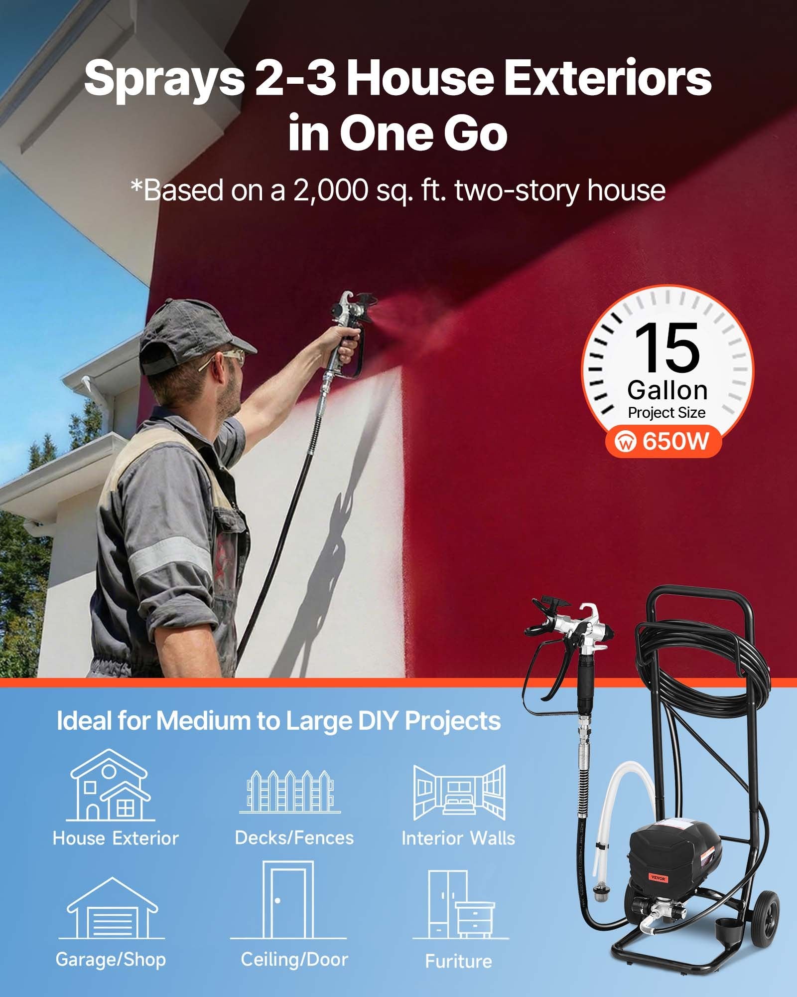 St& Airless Paint Sprayer 650W 3000PSI with Cart, Hose, Nozzles & Extension Rod