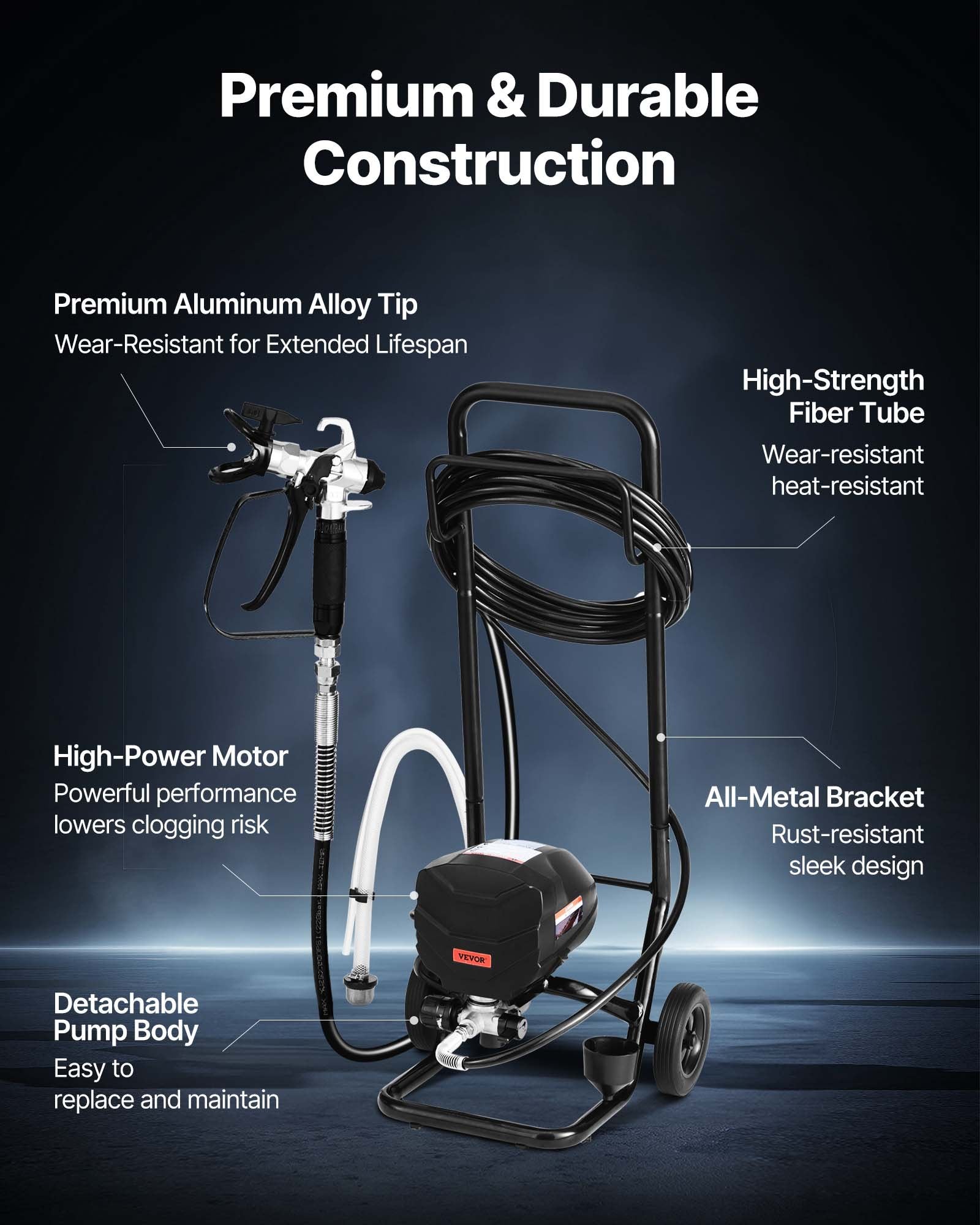 St& Airless Paint Sprayer 650W 3000PSI with Cart, Hose, Nozzles & Extension Rod