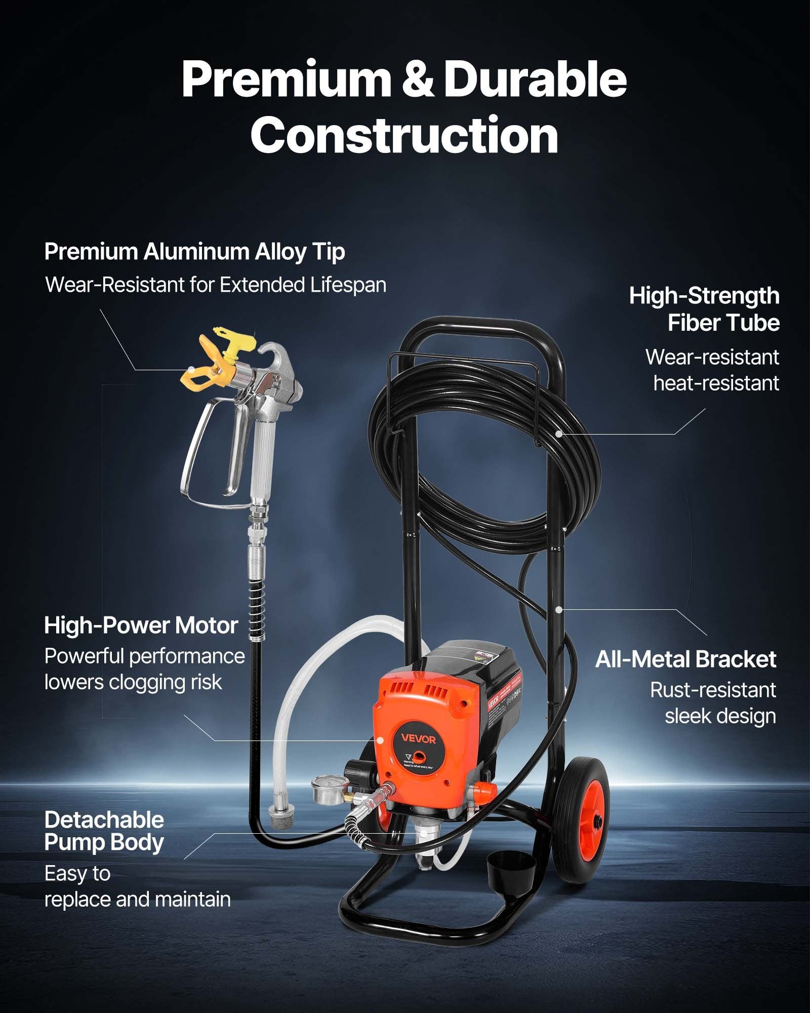Stand Airless Paint Sprayer 950W 3300PSI High Pressure with Cart Hose Nozzles