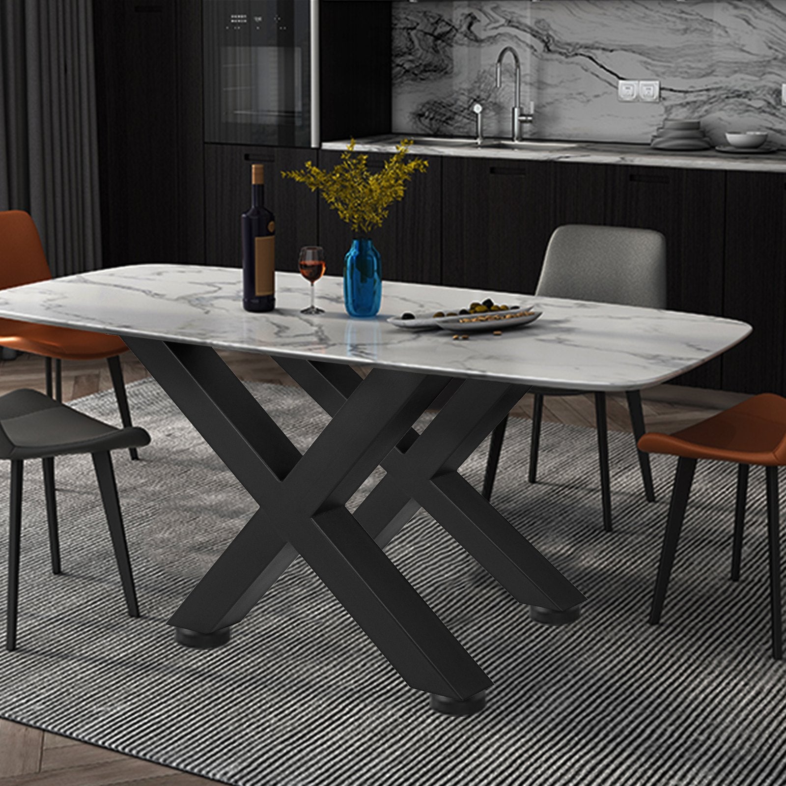 Steel Table Legs Set of 2, 16x15x3.1 Inch Black Heavy Duty X Frame Dining Legs