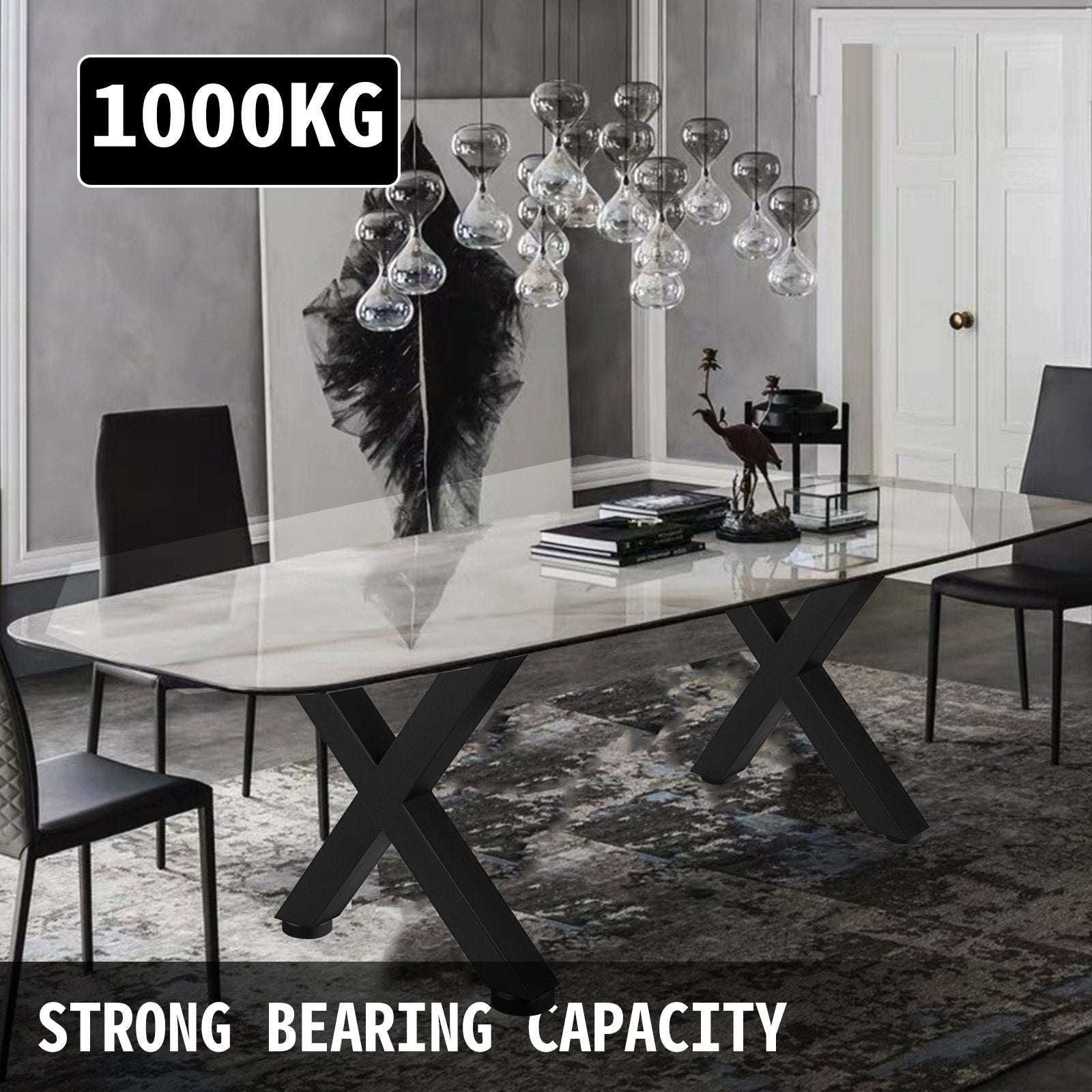 Steel Table Legs Set of 2, 16x15x3.1 Inch Black Heavy Duty X Frame Dining Legs