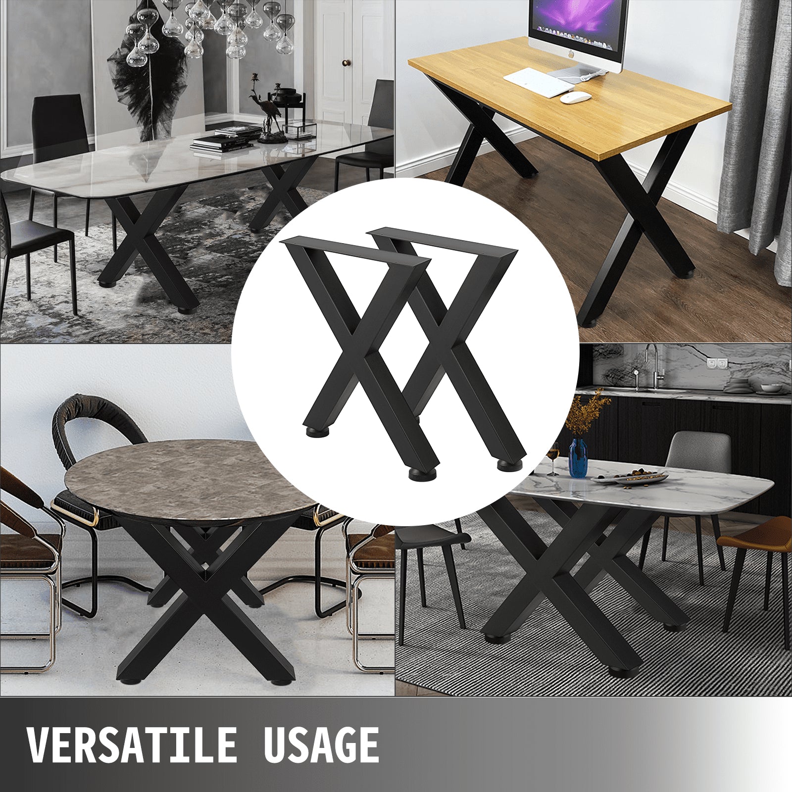 Steel Table Legs Set of 2, 16x15x3.1 Inch Black Heavy Duty X Frame Dining Legs