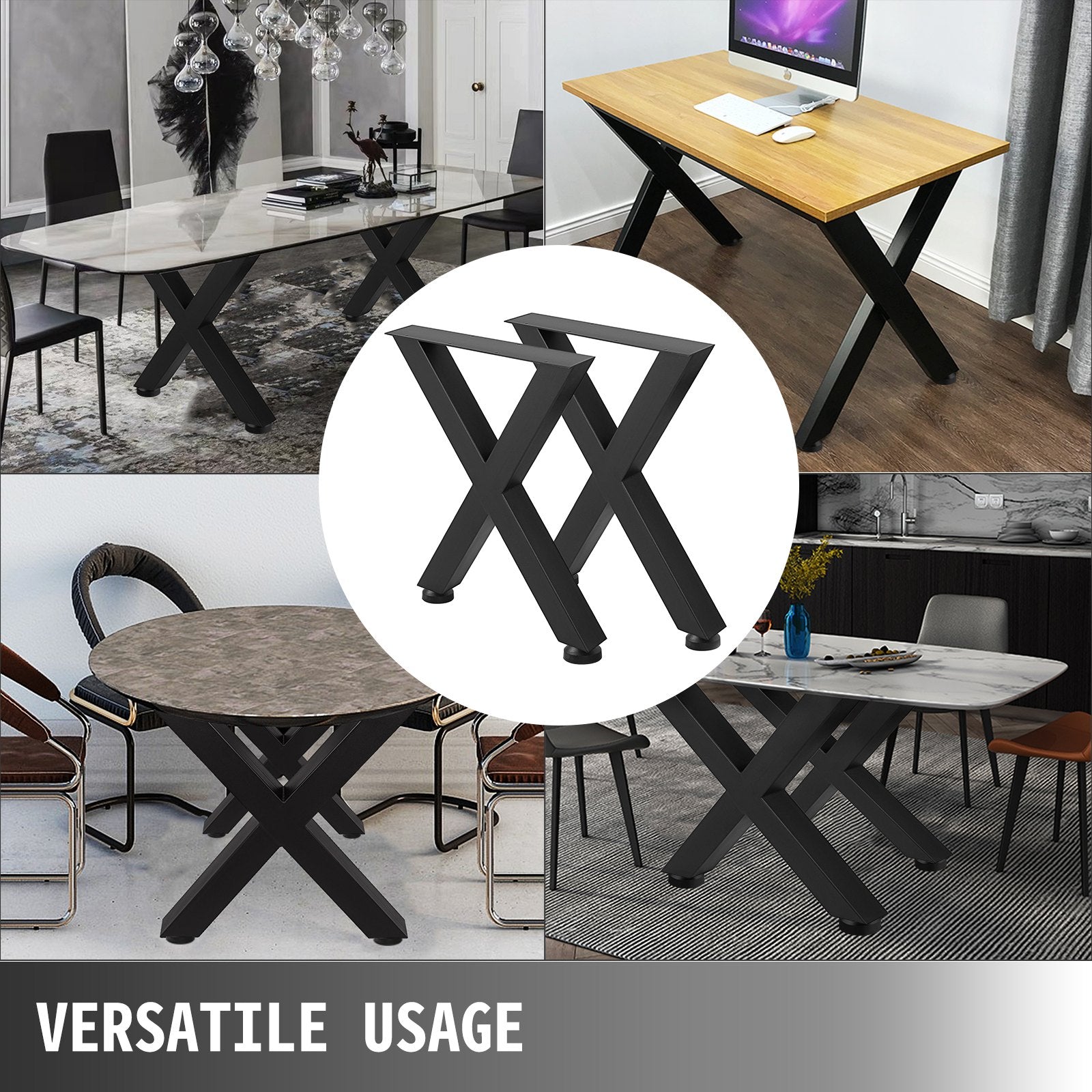 Steel Table Legs Set of 2 72x79cm Heavy Duty 7.9cm Square X-Frame Industrial