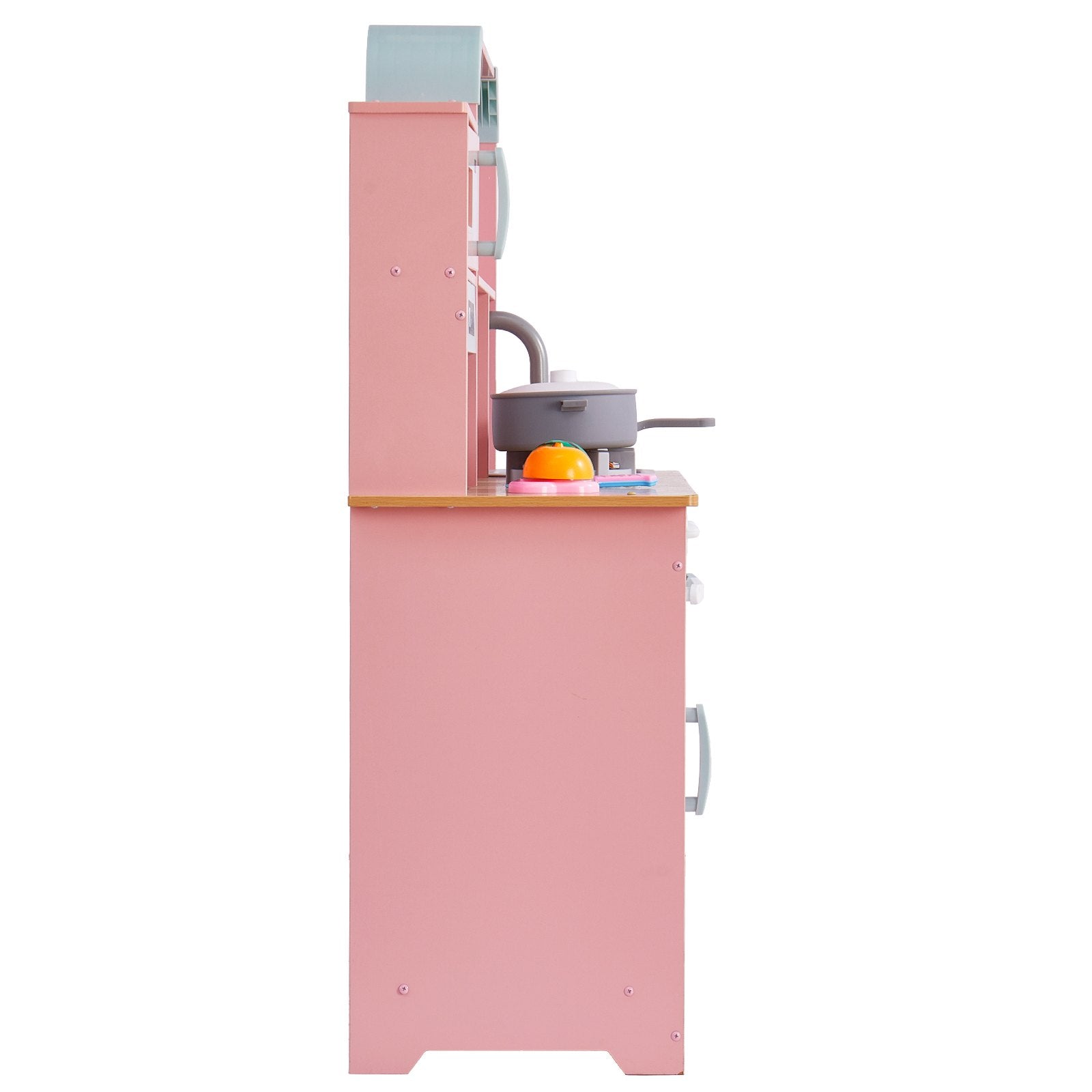 Play Kitchen for Kids Wooden Toy Set with Lights Sounds Ice Maker Oven Sink Pink
