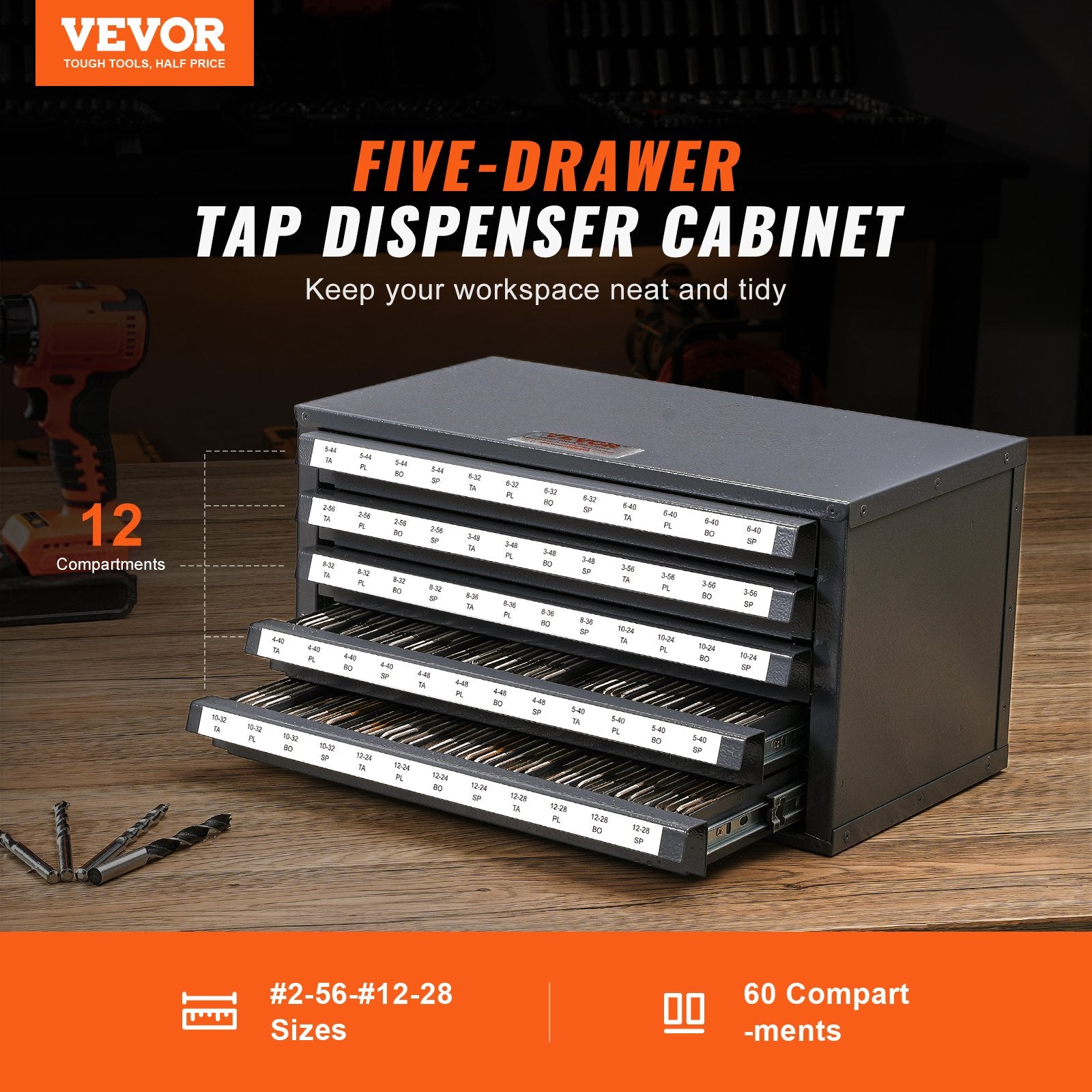 5 Drawer Tap Dispenser Cabinet 60 Compartment Steel Organizer