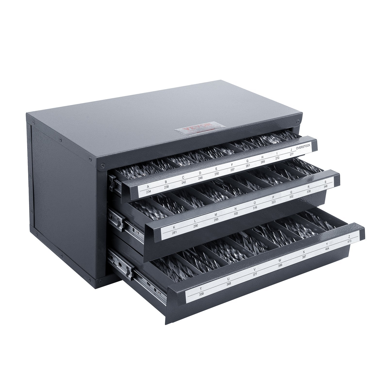 Drill Bit Dispenser Cabinet Three-Drawer Steel Organizer A to Z with Labels