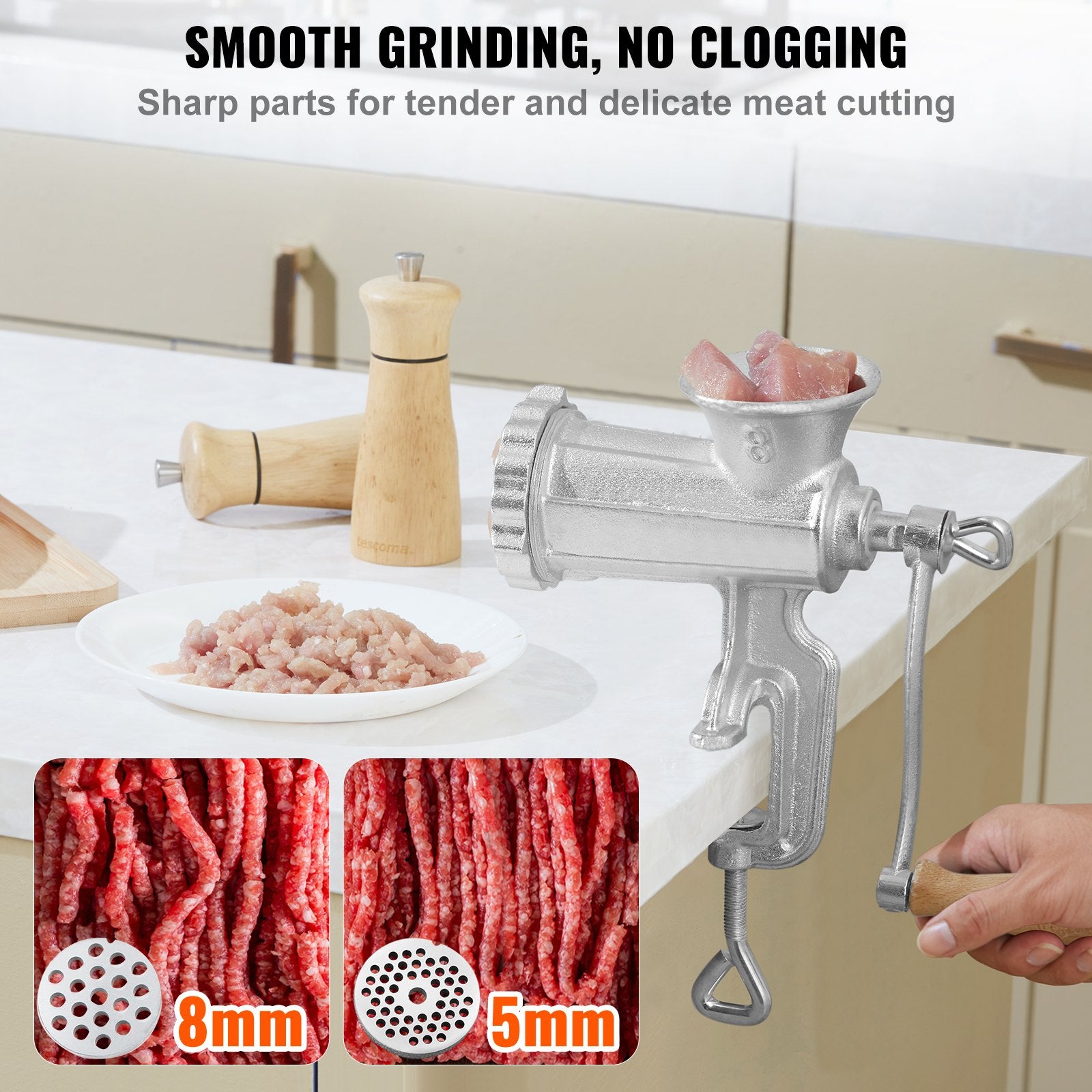 Manual Meat Grinder Heavy Duty Cast Iron with Steel Table Clamp
